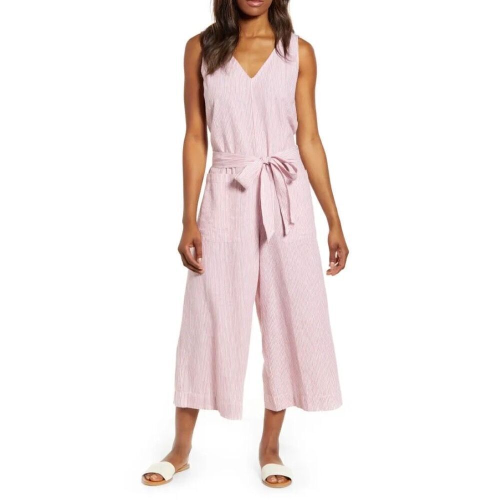 BEACHLUNCHLOUNGE Lennon Tie Waist Linen/Cotton Jumpsuit oversized wide leg sz S